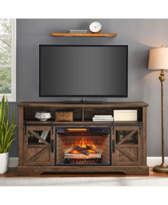 60 Inch TV Stand Electric Fireplace Entertainment Center with Sliding Door