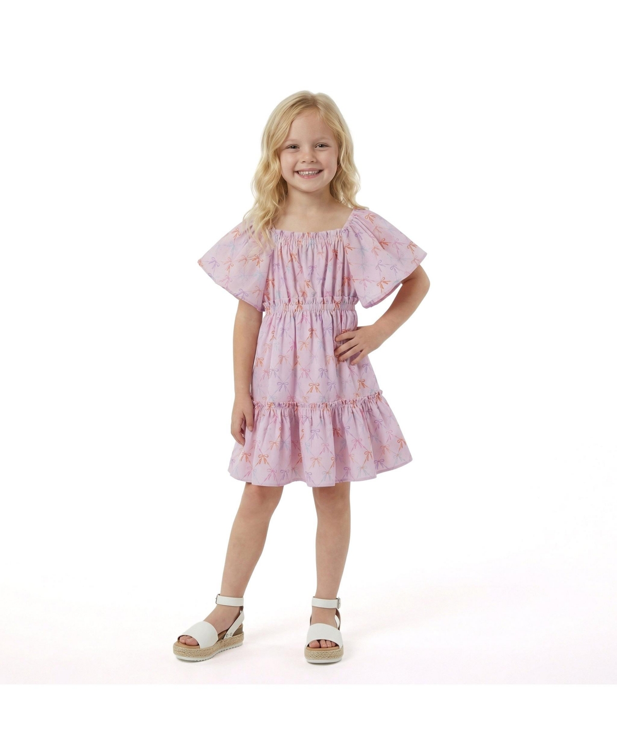 Andy & Evan Toddler Girls Flutter Sleeve Seersucker Bow Dress
