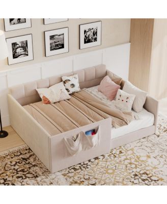  Velvet Upholstered Full Size Daybed with Side Storage Pockets