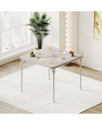  Square Folding Card Table with PU Leather Surface, Metal Frame, No Assembly Required
