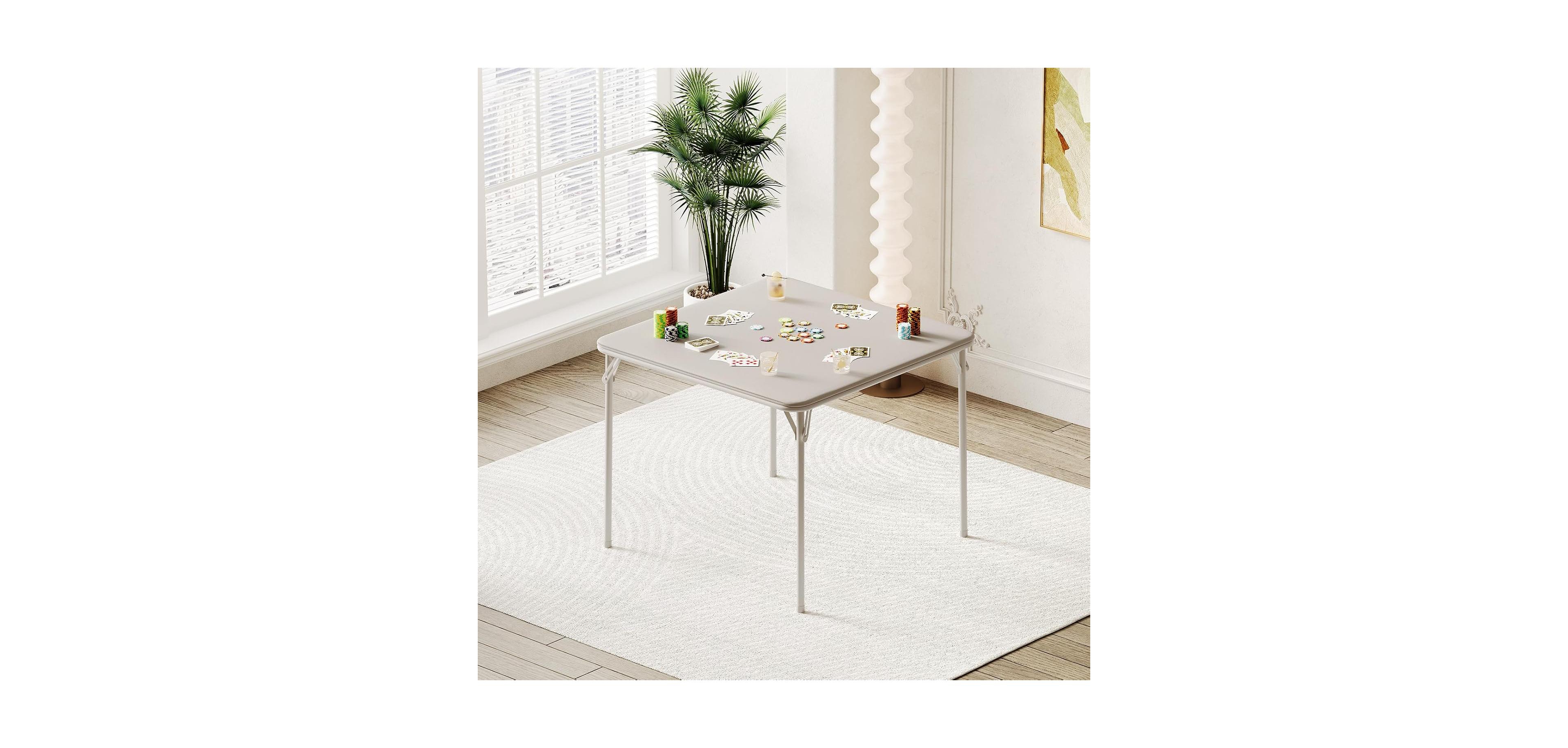 homfan Square Folding Card Table with Pu Leather Surface, Metal Frame