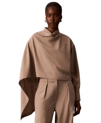 Petite Long-Sleeve Collared Neck Scarf Draped Shirt