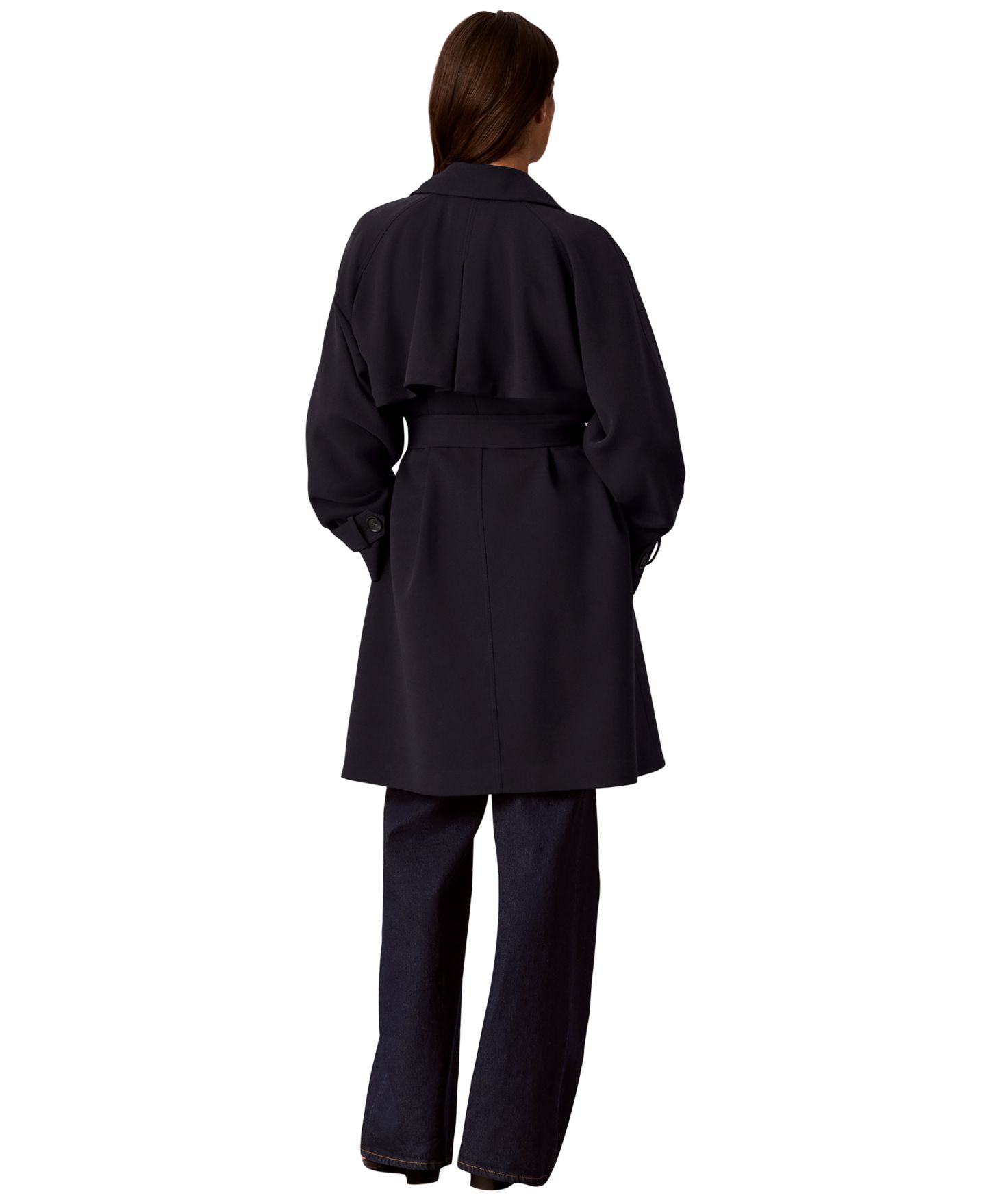 Женское пальто Calvin Klein Petite Double-Breasted Belted Trench, цвет: Насыщенный тёмно-синий — фото 6