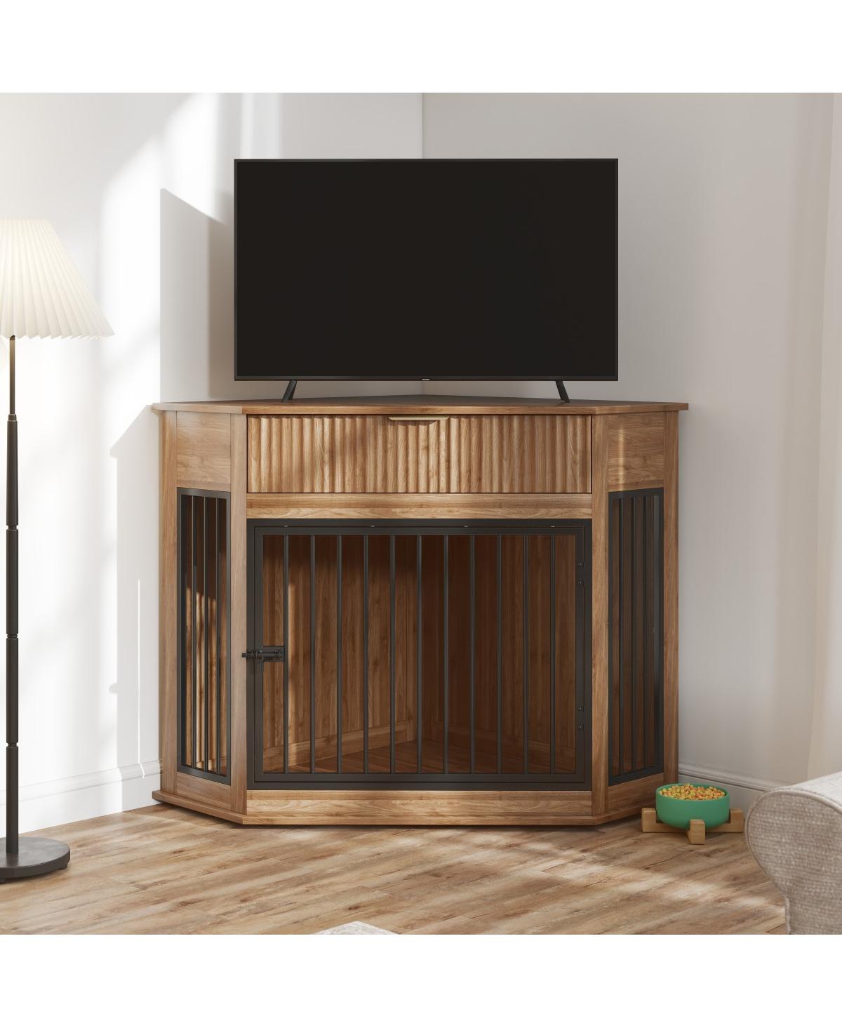 Streamdale Furniture Streamdale 44.6'' Corner Mdf Dog Crate Furniture with Storage Drawer