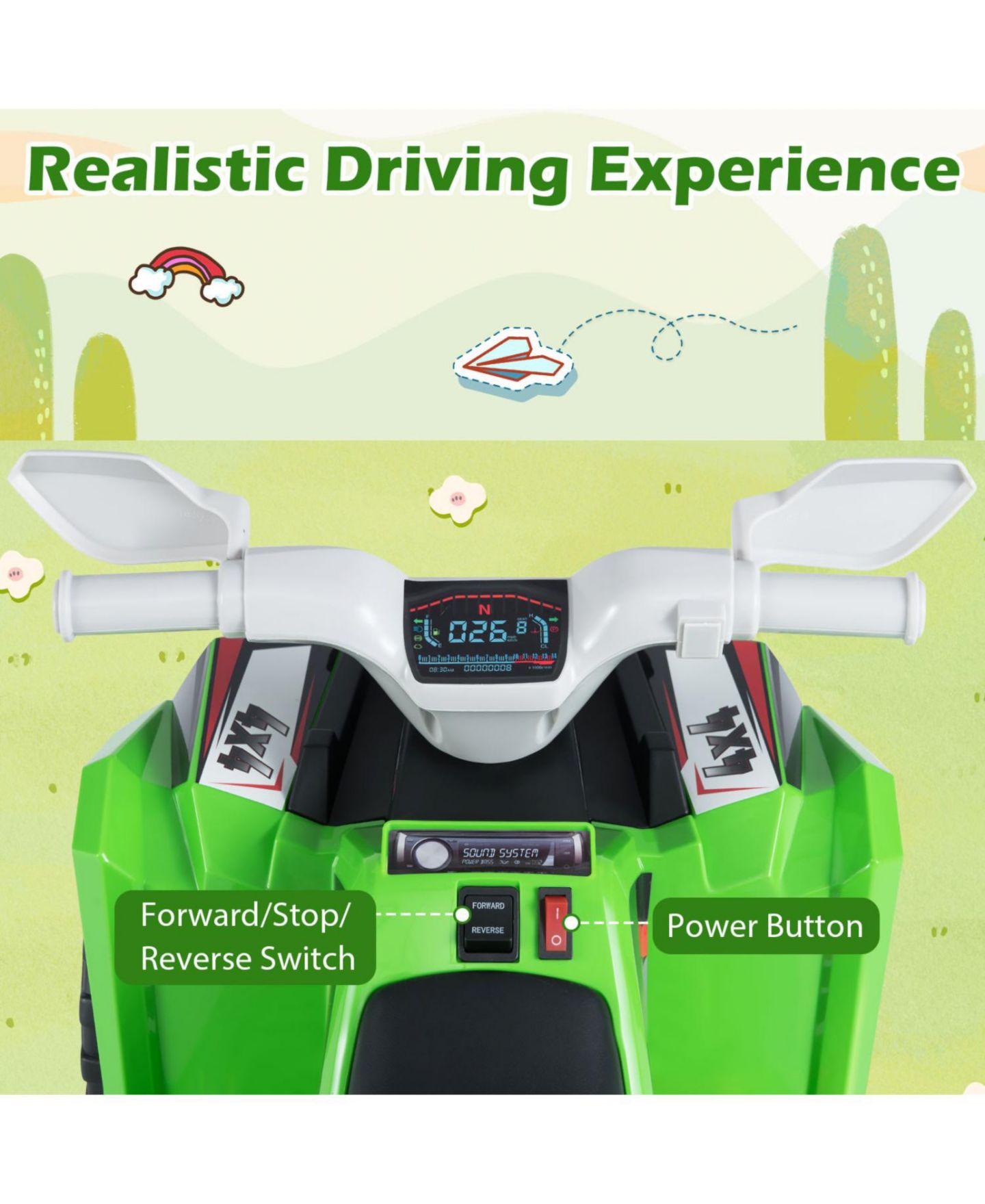 Детская игрушка Mecale 6V Kids Electric ATV Quad with Detachable Trailer, 66-lb Capacity, цвет: Зелёный — фото 7