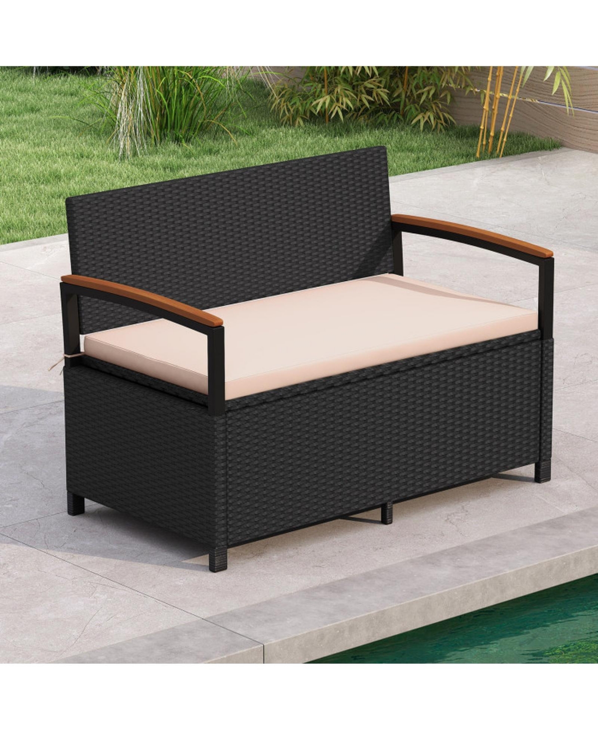 Sugift 46-Gallon Outdoor Storage Bench Deck Box Patio Furniture with Cushion