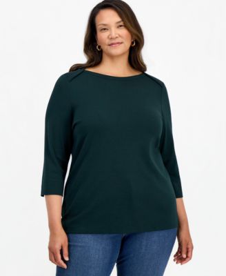 Plus Size 3/4 Sleeve Boat-Neck Top