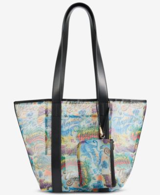 Graffiti Print Mesh Tote Bag & Removable Pouch Set