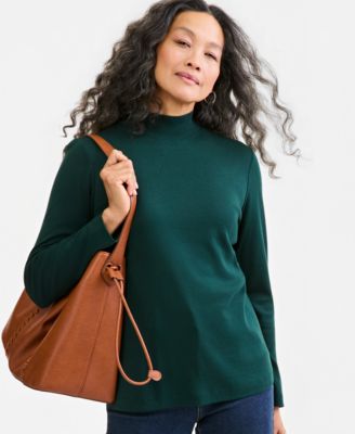 Women's Cotton Mock-Neck Long-Sleeve Tee