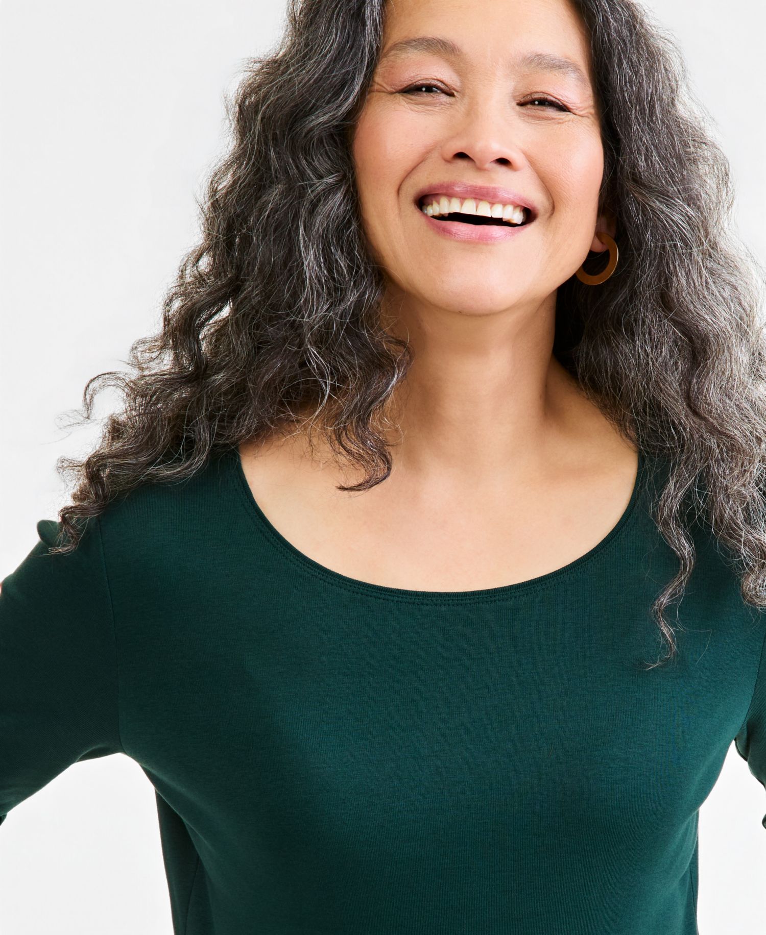 Petite Scoop-Neck Long-Sleeve Cotton Top