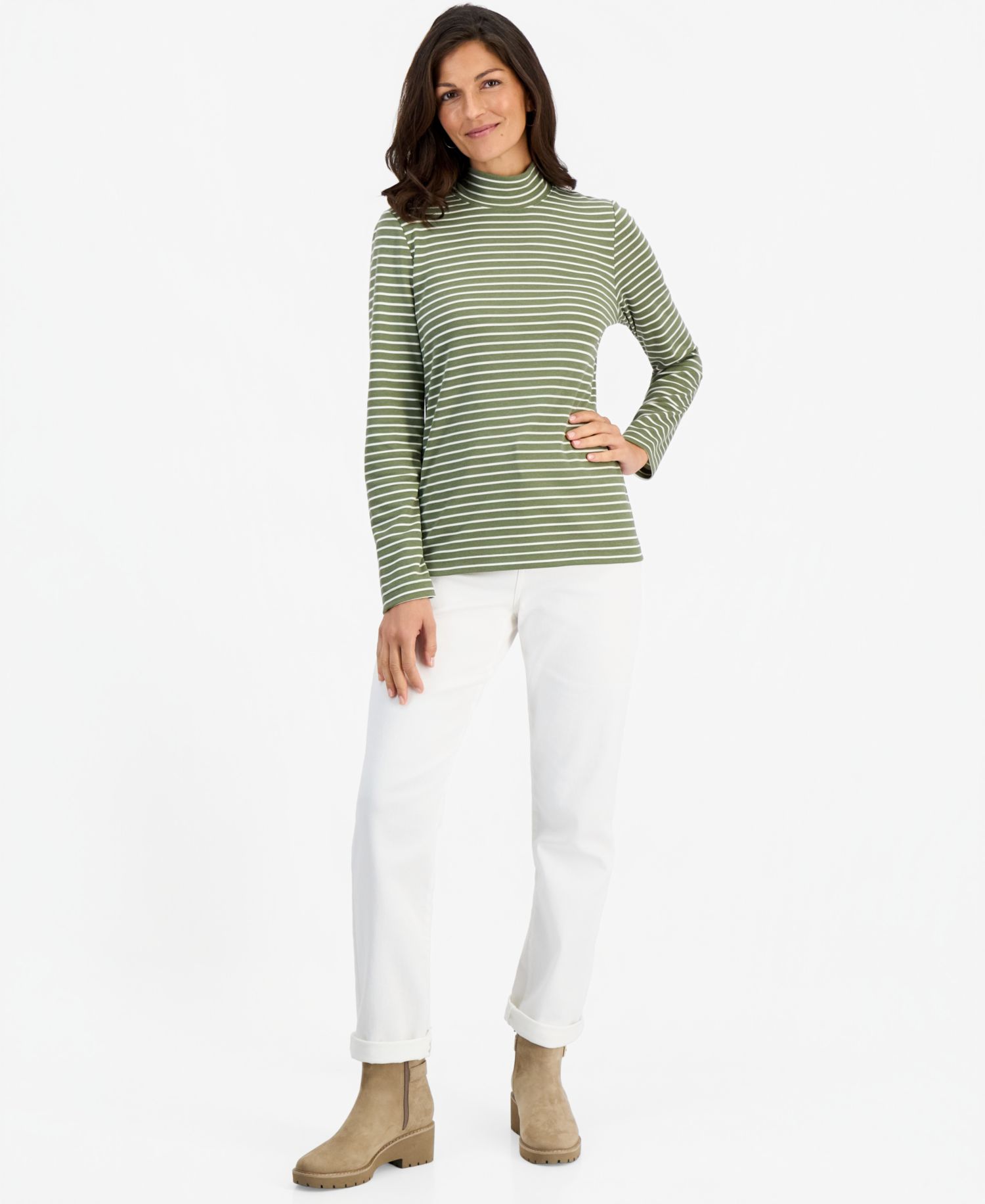 Petite Printed Mock-Neck Long-Sleeve Tee