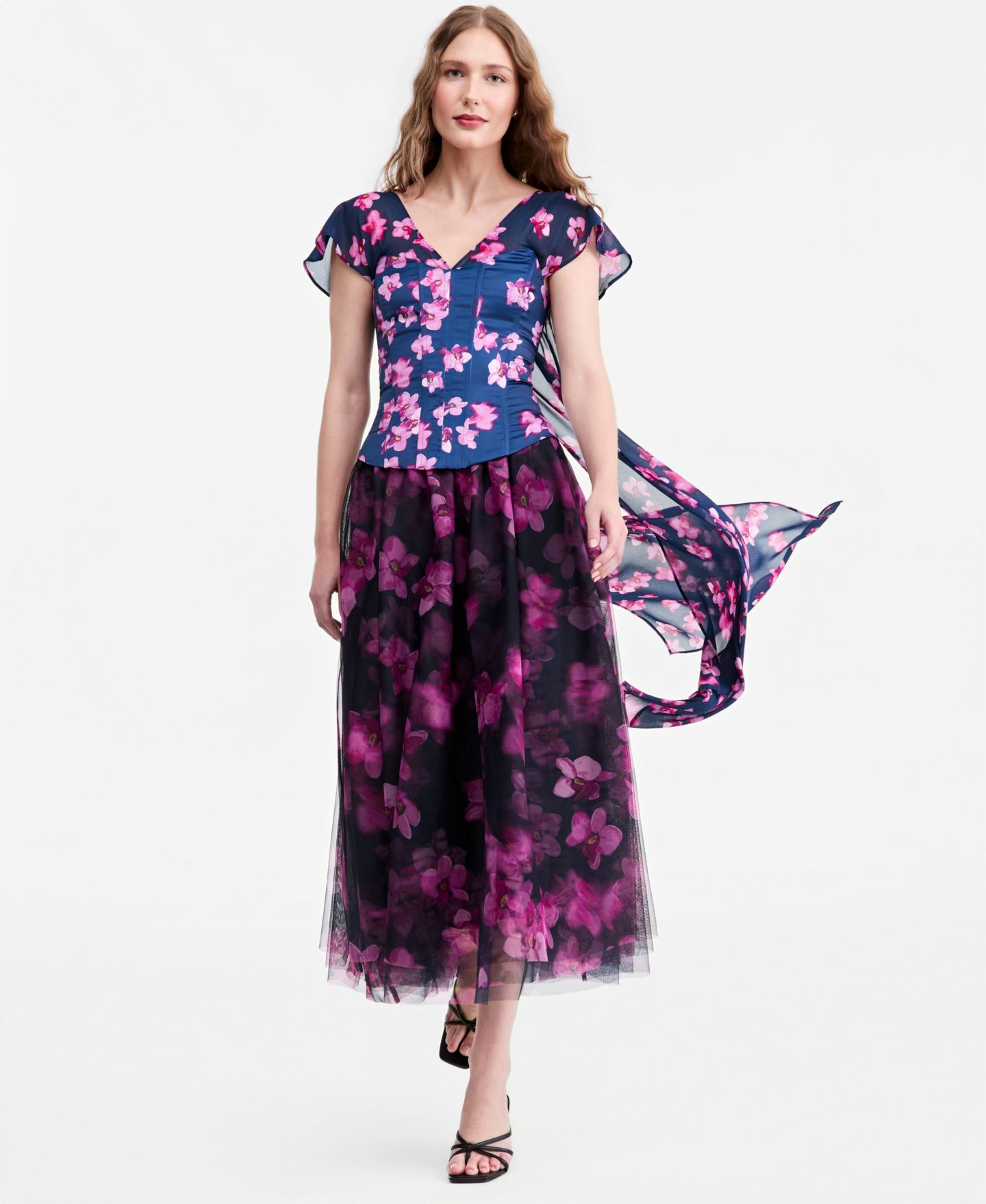 Женская юбка Jonathan Cohen | Macy's Floral-Print Tulle Midi — фото 2