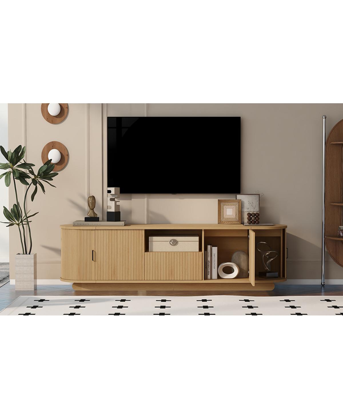 Streamdale Furniture Tv Stand with Sliding Storage Drawer and Open Shelves - Acacia wood