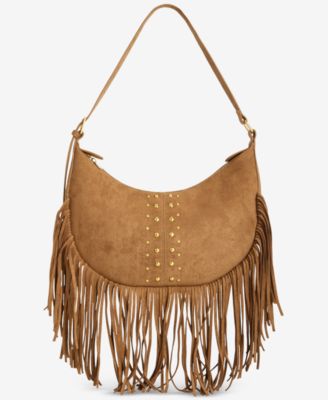 Fringed Faux-Suede Hobo Bag
