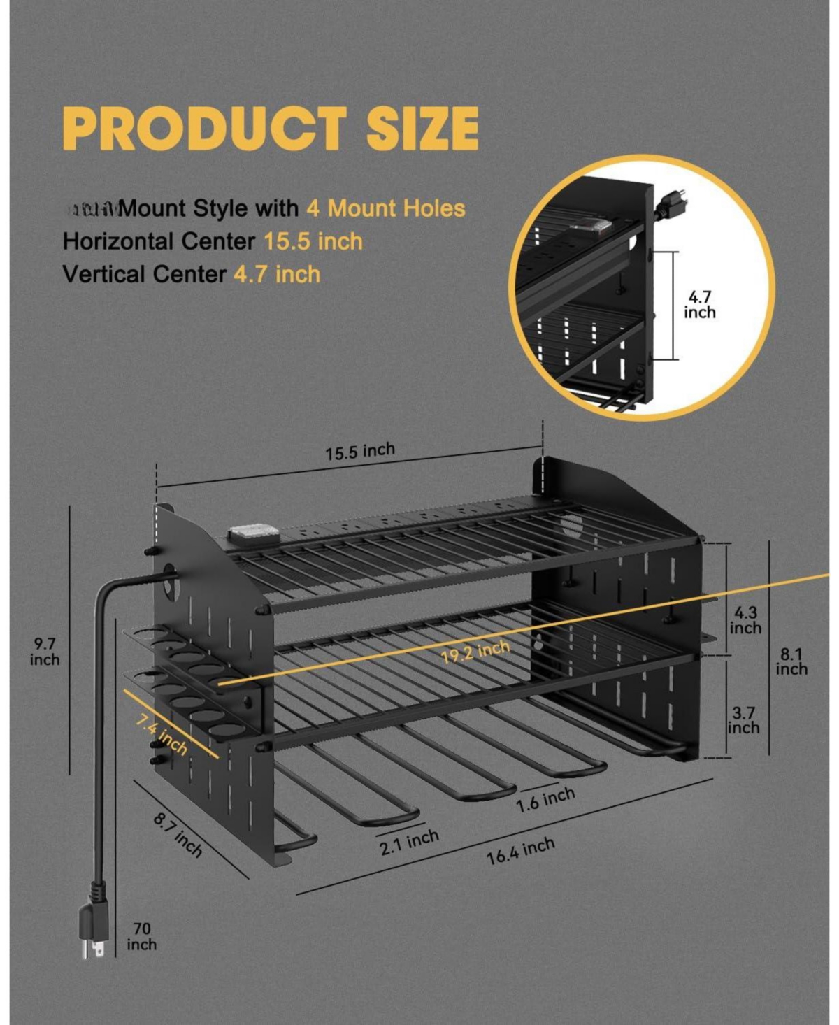 Xdovet Power Tool Charging Station Wall Mount Organizer Drill Rack Holder 6AC Outlets Metal Panels
