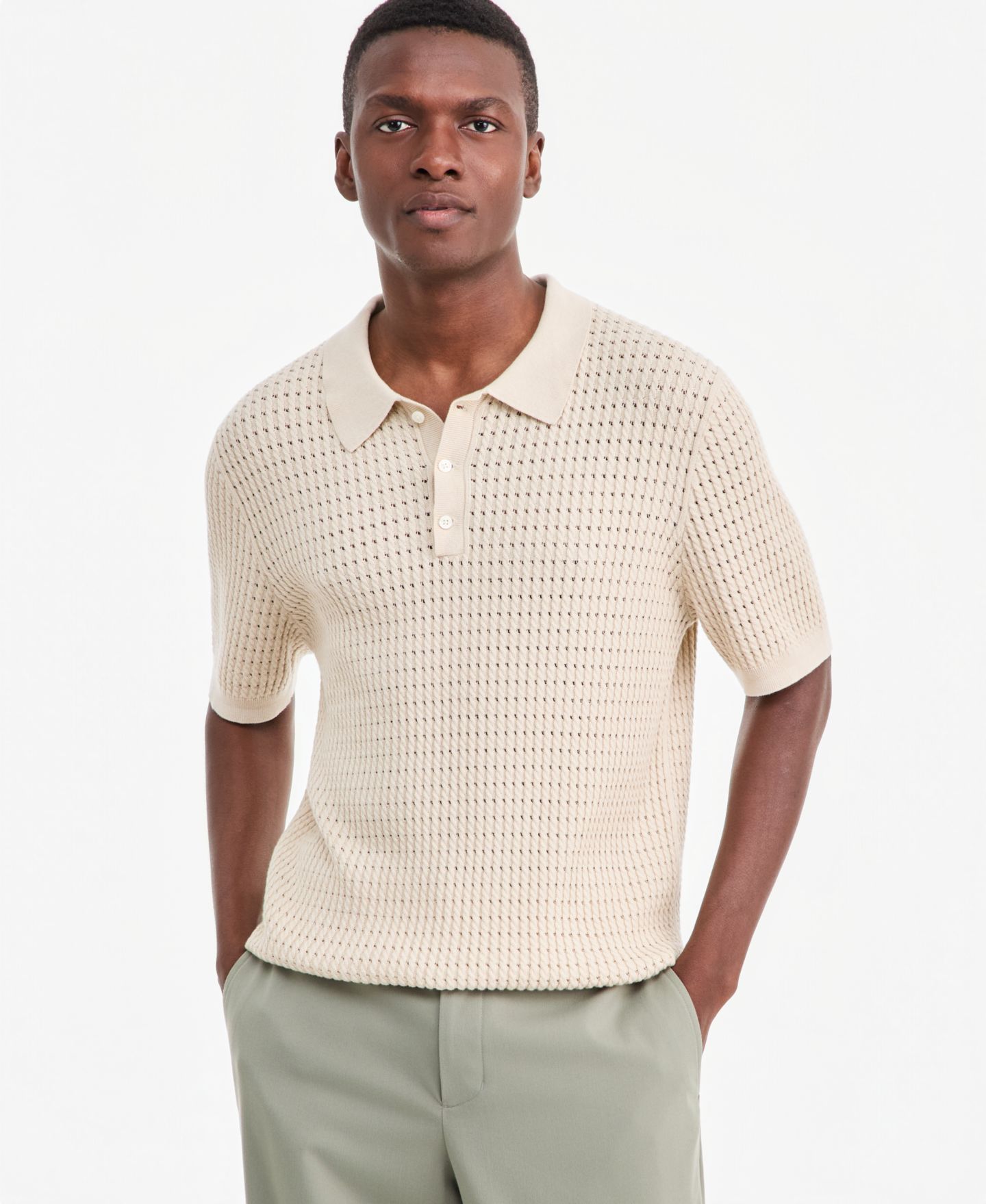 Мужской свитер Alfani Cotton Short-Sleeve Polo Sweater, Macy's Exclusive, цвет: Abalone — фото 1