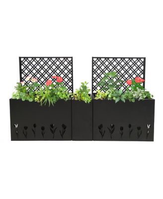 Metal Planter-Trellis Combo (Set of 3) - Raised Garden Bed and Privacy Screen