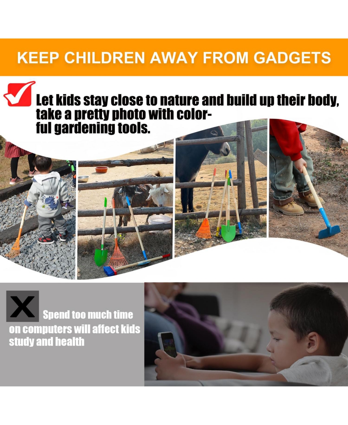Xdovet Kids Gardening Tools Rake Shovel Set Outdoor Yard Digging Dirt Broom Camping Montessori Toys