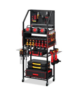 Heavy-Duty Rolling Power Tool Storage Cart with Charging Station and Drill Rack
