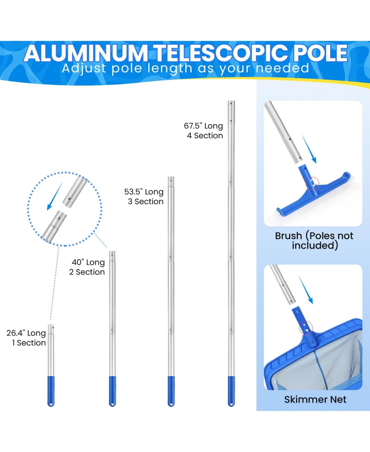 Xdovet Pool Skimmer Net Telescopic Pole Brush Set