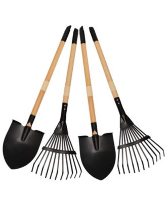 Rake Shovel Set Metal Head Wooden Handle Garden Tools Kids Gift