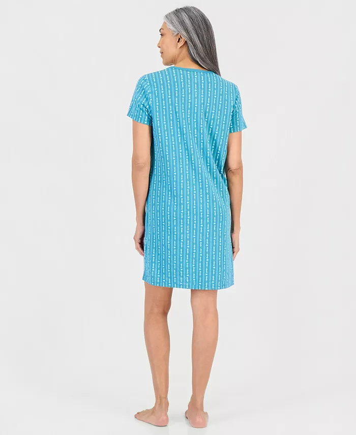 Women's Cotton Printed Henley Sleepshirt - thumbnail 6