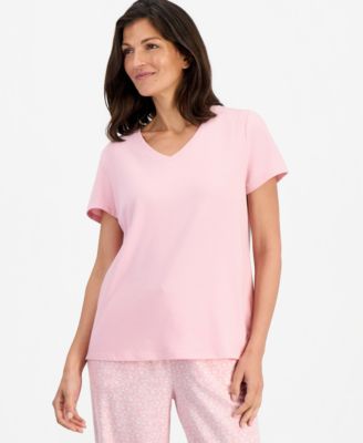 Women's Solid V-Neck Short-Sleeve Sleepwear Top