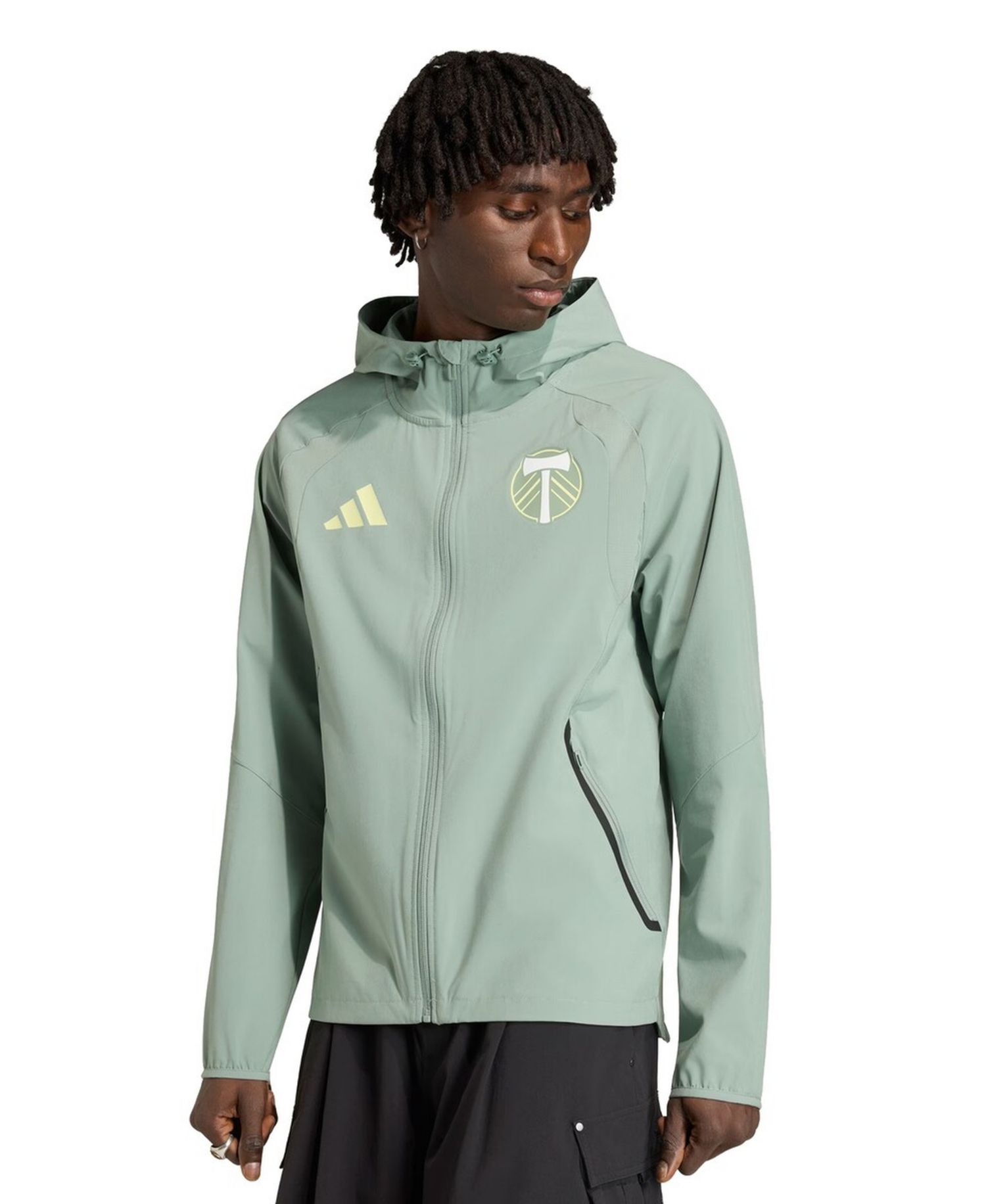Men's Light Green Portland Timbers Tiro Travel Full-Zip Hooded Windbreaker