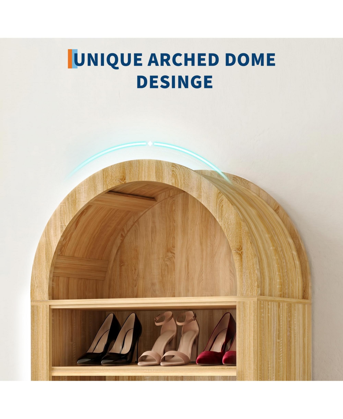 homfan Tall Shoe Cabinet, 70" Arched Storage Cabinet with 7 Tiers, Wooden Rack Adjustable Shelves