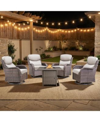 5 Pieces Fire Pit Patio Furniture Set 4 Thick Cushioned Swivel Chairs with Fire Pit Table Outdoor Conversation Set