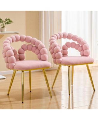 Velvet Dining Chairs Set of 2, with Metal Legs, Modern Armchairs with Curved Backrest for Dining Room, Living Room, or Makeup Vanity