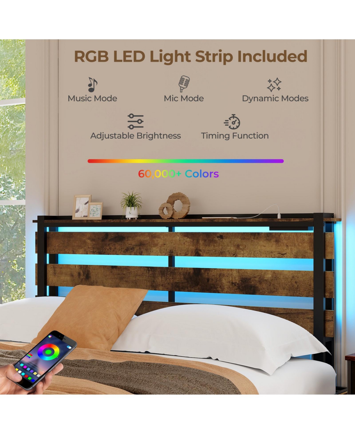 Gouun Bed Frame with Drawers Led Lights and Usb Ports