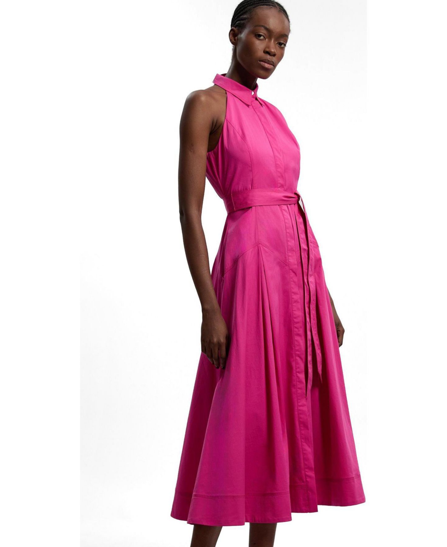 Женское платье Karen Millen Cotton Halter Midi Shirt Dress, цвет: Фуксия — фото 3