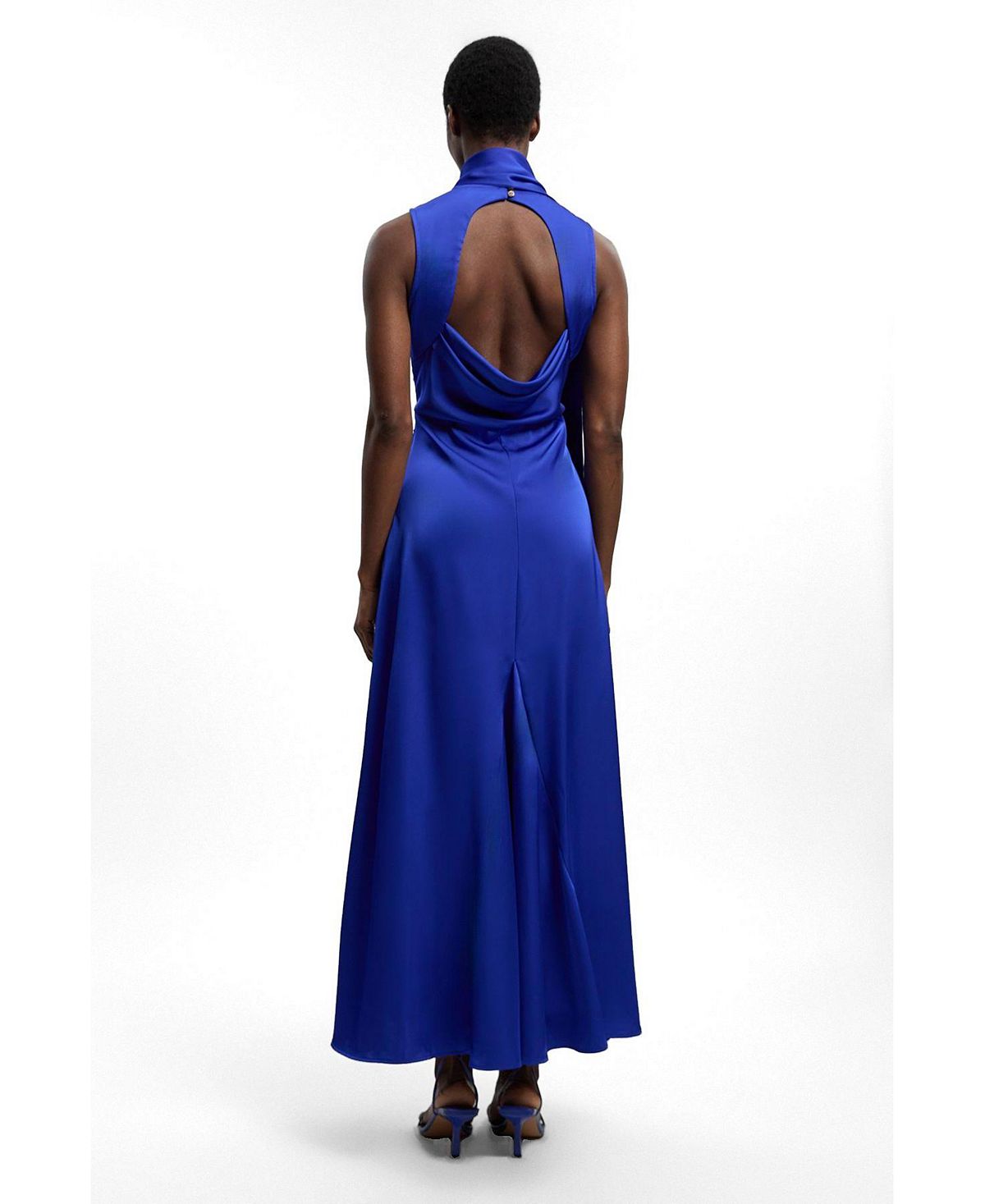 Karen Millen Women's Satin Cowl Neck Scarf Fringe Maxi Dress view 3 — MAYCSS fashion products