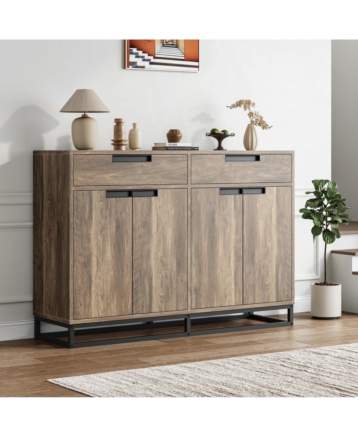 homfan Sideboard Buffet Cabinet with Storage 55" Accent Drawers and Doors for Kitchen Dining Room Living