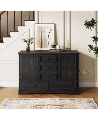 Farmhouse Sideboard Buffet Cabinet with 5 Drawers and 2 Doors Coffee Bar Console Table for Dining Room Living Room Entryway
