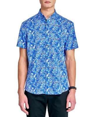Men's Regular Fit 4-Way Stretch Performance Rustic Paisley Short Sleeve Button Down