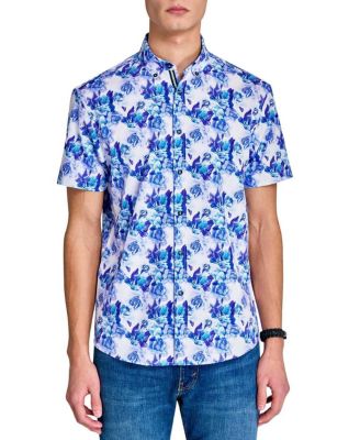 Men's Regular Fit 4-Way Stretch Performance Short Sleeve Button Down