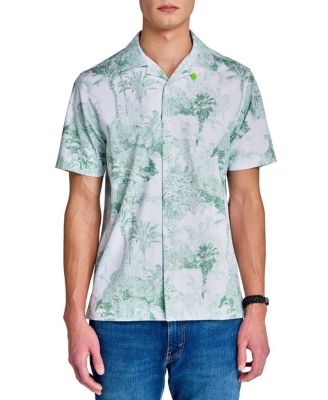 Men's Regular Fit 4-Way Stretch Performance Palm Tree Short Sleeve Button Down