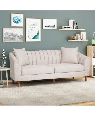 Contemporary Tufted Upholstered Sofa with Sloped Arms and Accent Pillows