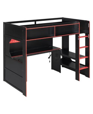  Twin Gaming Loft Bed with Desk Lights and Charging Station