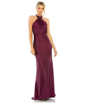 Women's Halter Neck Pleated Satin Gown