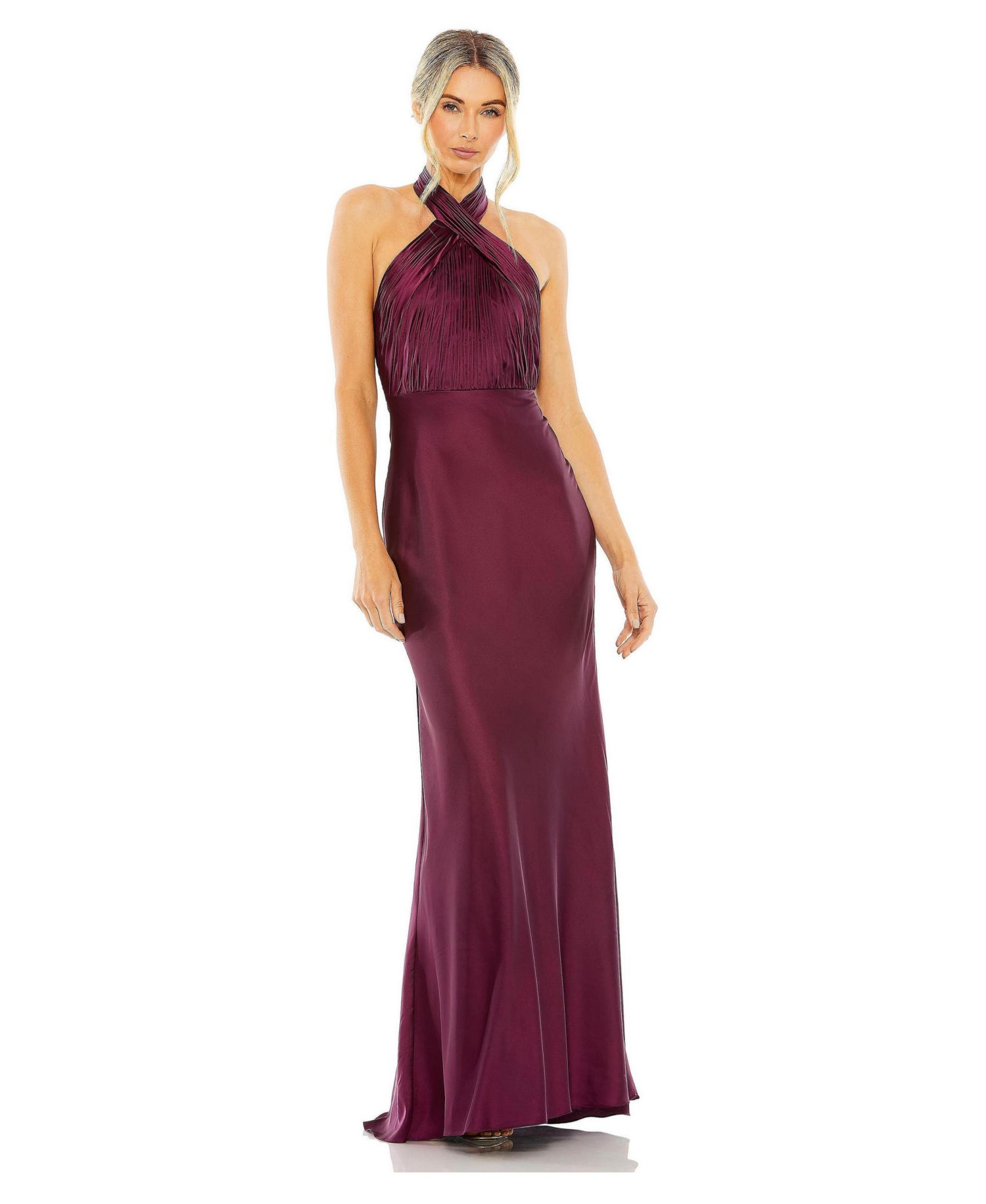 Women's Halter Neck Pleated Satin Gown