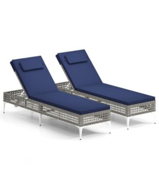 Set of 2 Patio Chaise Lounge Chair with 6-Level Backrest and Headrest