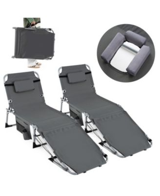 Set of 2 Tanning Chair with Face Arm Holes Portable 4-Level Backrest