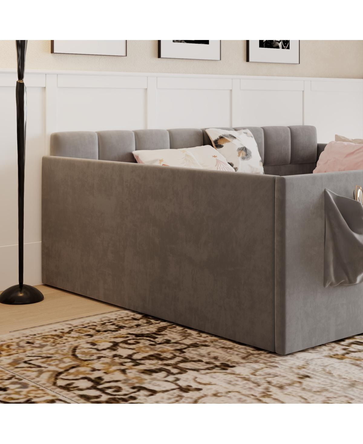 Streamdale Furniture Velvet Upholstered Full Size Daybed with Side Storage Pockets