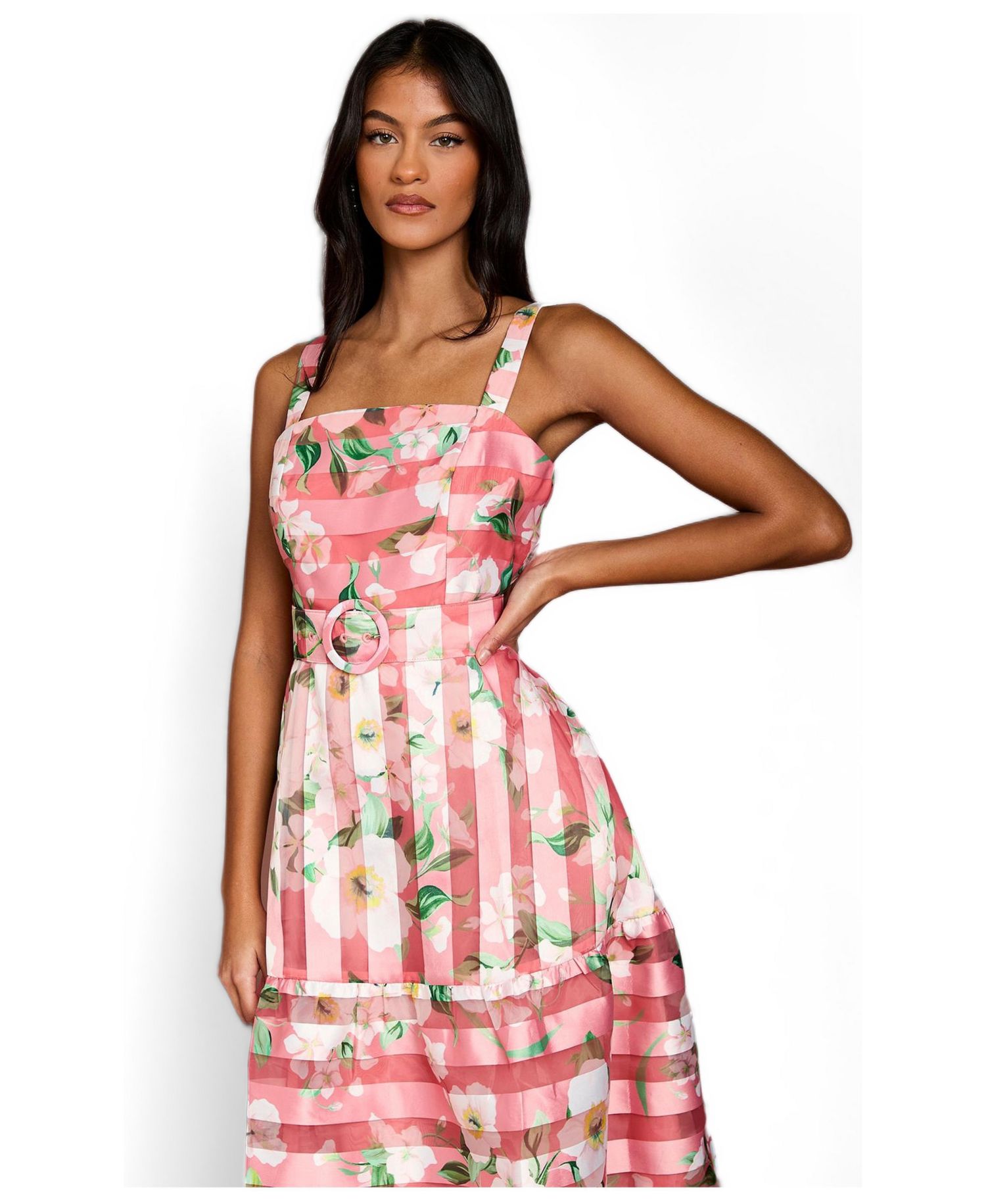 Women's Petite Floral Organza Midi Dress
