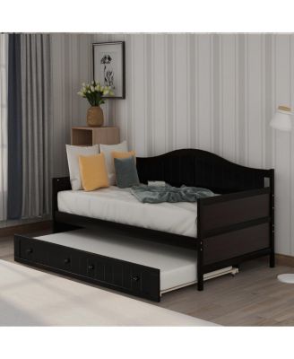 Wooden Daybed with Trundle Bed Sofa Bed for Bedroom Living Room Espresso