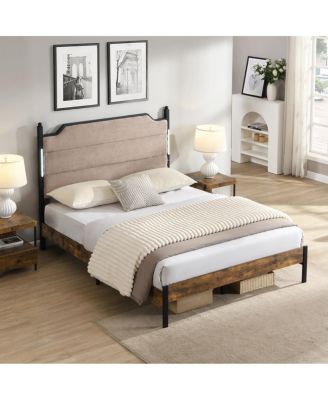 King Bed Frame with LED Headboard Charging Station and Under-Bed Storage