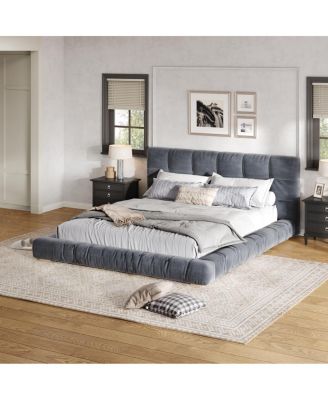 Size Channel Tufted Velvet Platform Bed Frame